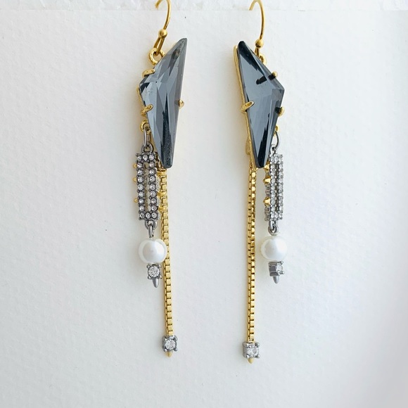 Alexis Bittar Jewelry - ALEXIS BITTAR• NEW Brutalist Asymmetrical Pearl  Pyramid Steampunk Drop Earrings